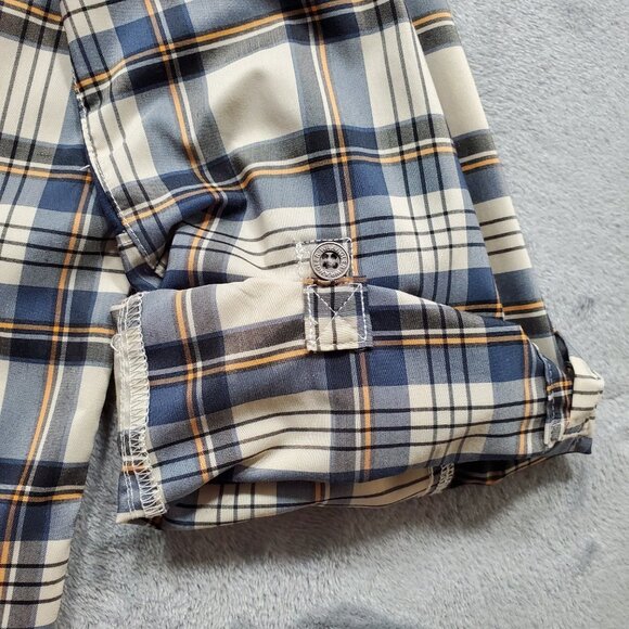 Wrangler ATG Button Up Long Sleeve Outdoorsman Plaid Shirt Black Tan Men Sz L - Picture 10 of 14